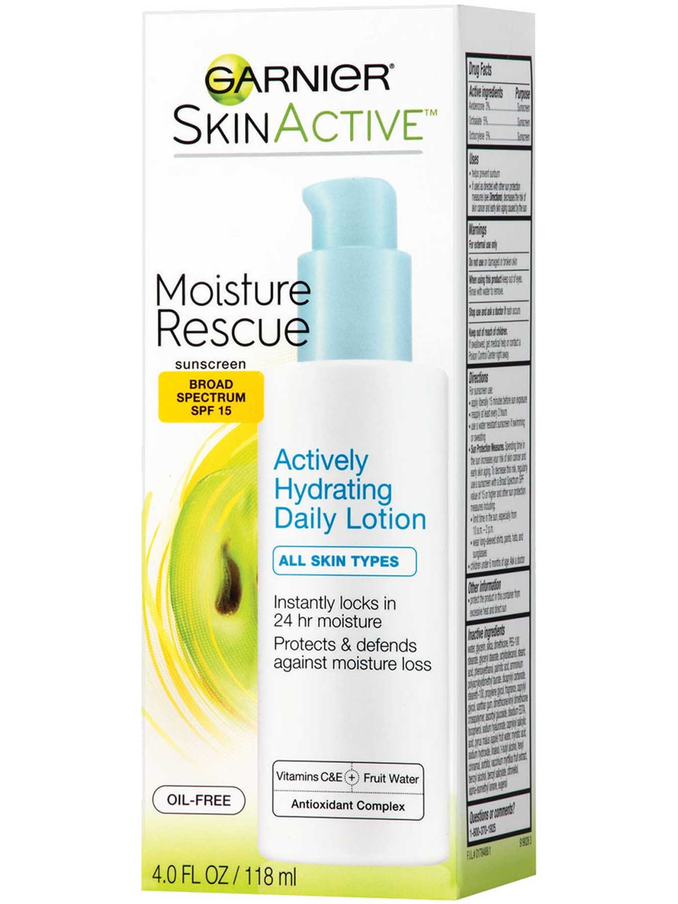 Left Side view of Moisture Rescue Broad Spectrum SPF 15, Actively Hydrating Daily Lotion.
